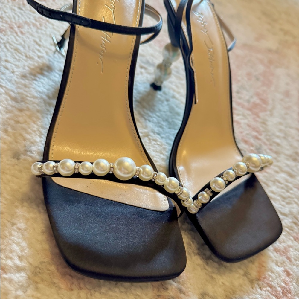 Betsey Johnson Jacy Black Heels with Pearl Accents